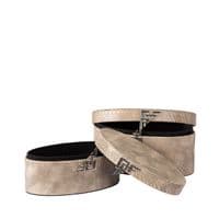 Set of 2 Taupe Faux Snake Leather Oval Jewellery Boxes