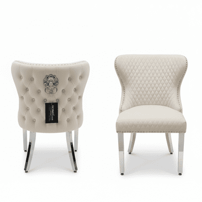 Set Of 2 Valencia Brushed Velvet Dining Chair With Lion Knocker Mink