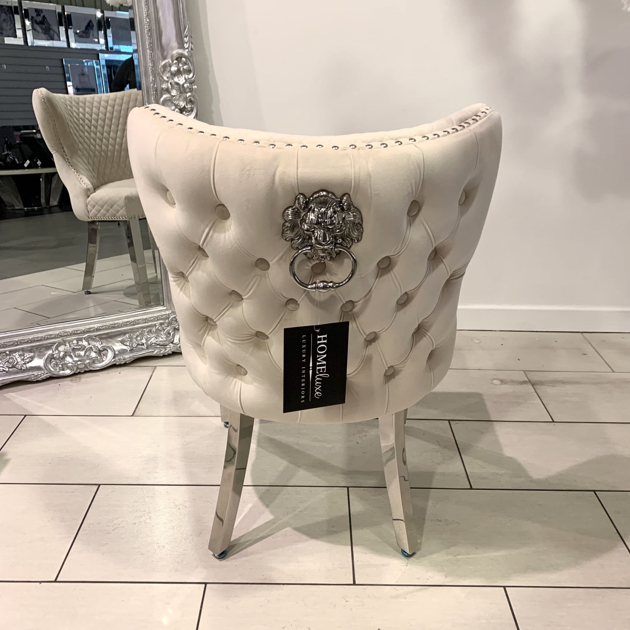 Set Of Valencia Brushed Velvet Dining Chair With Lion Knocker Mink