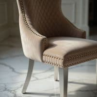 Set of 2 Victoria Mink Shimmer Dining Chairs with Lion Knocker Silver