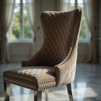 Set of 2 Victoria Mink Shimmer Dining Chairs with Lion Knocker Silver