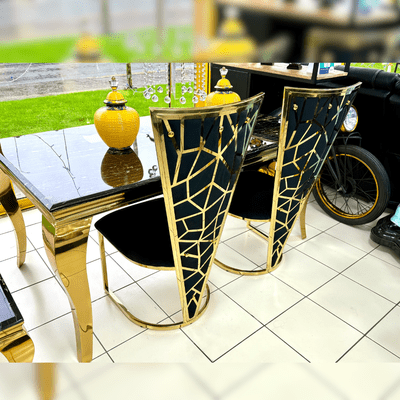 Set Of 2 Vienna Black & Gold Dining Chairs
