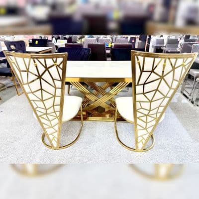 Set Of 2 Vienna Cream & Gold Dining Chairs