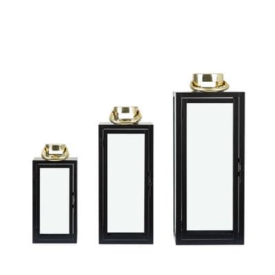 Set of 3 Black and Gold Steel Lanterns