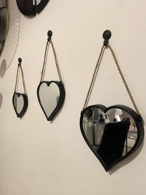 Set Of 3 Black Heart Hanging Mirrors