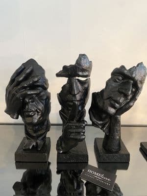 Set Of 3 Black See No Evil Hear No Evil Speak No Evil