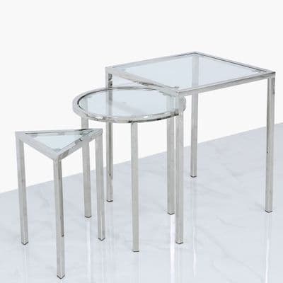 Set of 3 Squidgame Stainless Steel and Glass End Tables