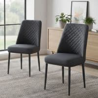 Set of 4 Oxford Black PU Leather Dining Chairs with Slim Metal Legs