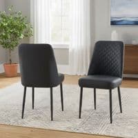 Set of 4 Oxford Black PU Leather Dining Chairs with Slim Metal Legs