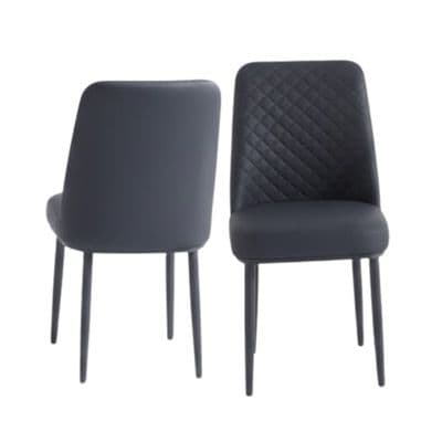 Set of 4 Oxford Black PU Leather Dining Chairs with Slim Metal Legs