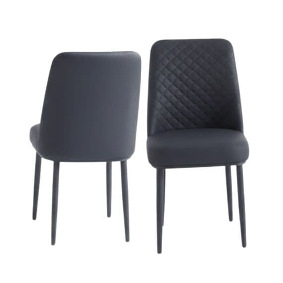 Set of 4 Oxford Black PU Leather Dining Chairs with Slim Metal Legs