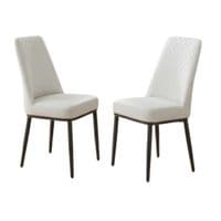 Set of 4 Oxford White PU Leather Dining Chairs with Slim Metal Legs