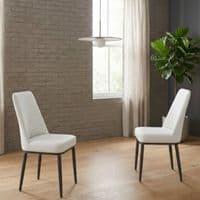 Set of 4 Oxford White PU Leather Dining Chairs with Slim Metal Legs