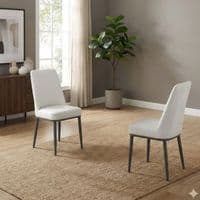 Set of 4 Oxford White PU Leather Dining Chairs with Slim Metal Legs