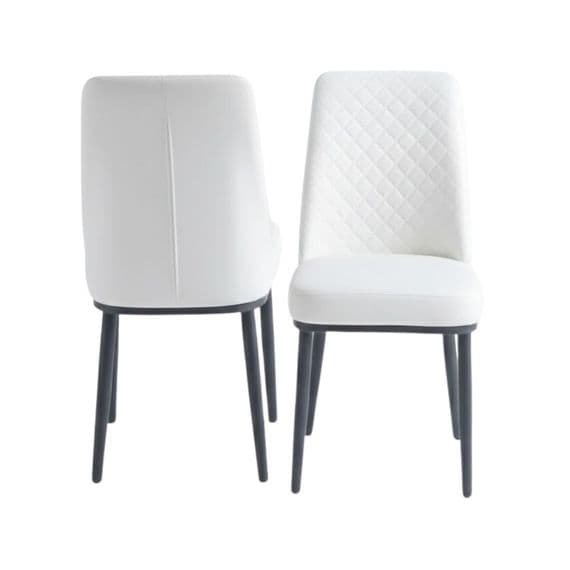 Set of 4 Oxford White PU Leather Dining Chairs with Slim Metal Legs