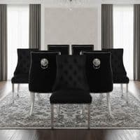 Set of 6 Majestic Hudson Black Leather Lion Knocker Dining Chairs