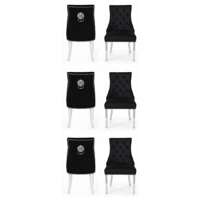 Set of 6 Majestic Hudson Black Leather Lion Knocker Dining Chairs