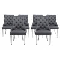 Set of 6 Majestic Hudson Grey Leather Lion Knocker Dining Chairs