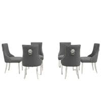 Set of 6 Majestic Hudson Grey Leather Lion Knocker Dining Chairs