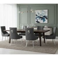 Set of 6 Majestic Hudson Grey Leather Lion Knocker Dining Chairs