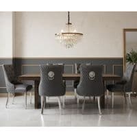 Set of 6 Majestic Hudson Grey Leather Lion Knocker Dining Chairs