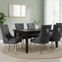 Set of 6 Majestic Hudson Grey Leather Lion Knocker Dining Chairs