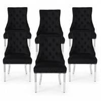Set of 6 Minister Black Brushed Velvet Lion Knocker Chairs & Pearls