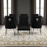 Set of 6 Minister Black Brushed Velvet Lion Knocker Chairs & Pearls