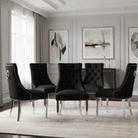 Set of 6 Minister Black Brushed Velvet Lion Knocker Chairs & Pearls