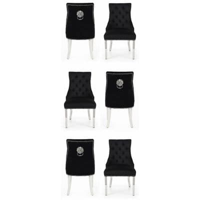 Set of 6 Minister Black Brushed Velvet Lion Knocker Chairs & Pearls