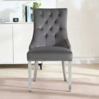Set of 6 Minister Grey Brushed Velvet Lion Knocker Dining Chairs