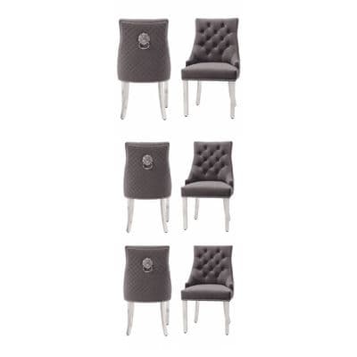 Set of 6 Minister Grey Brushed Velvet Lion Knocker Dining Chairs