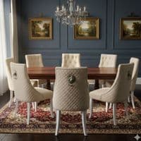 Set of 6 Minister Mink Brushed Velvet Lion Knocker Chairs with Pearls