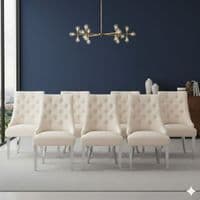 Set of 6 Minister Mink Brushed Velvet Lion Knocker Chairs with Pearls