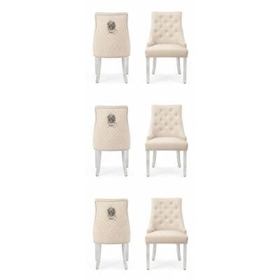 Set of 6 Minister Mink Brushed Velvet Lion Knocker Chairs with Pearls