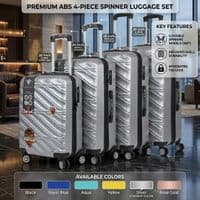 Silver 4-Piece ABS Luggage Set - TSA Lock & 360° Spinner Wheels