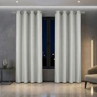 Silver Faux Silk Fully Lined Eyelet Curtains - 1 Pair,