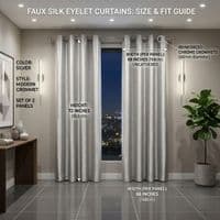 Silver Faux Silk Fully Lined Eyelet Curtains - 1 Pair,