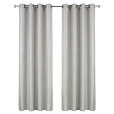 Silver Faux Silk Fully Lined Eyelet Curtains - 1 Pair,