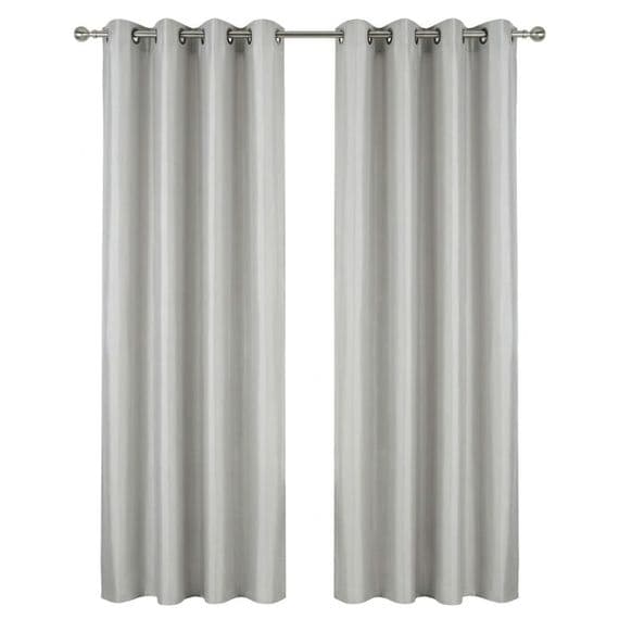 Silver Faux Silk Fully Lined Eyelet Curtains - 1 Pair,