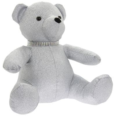 Silver Glitter Bling Teddy Bear Doorstop