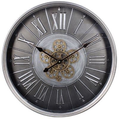 Silver Moving Cog Clock 60Cm