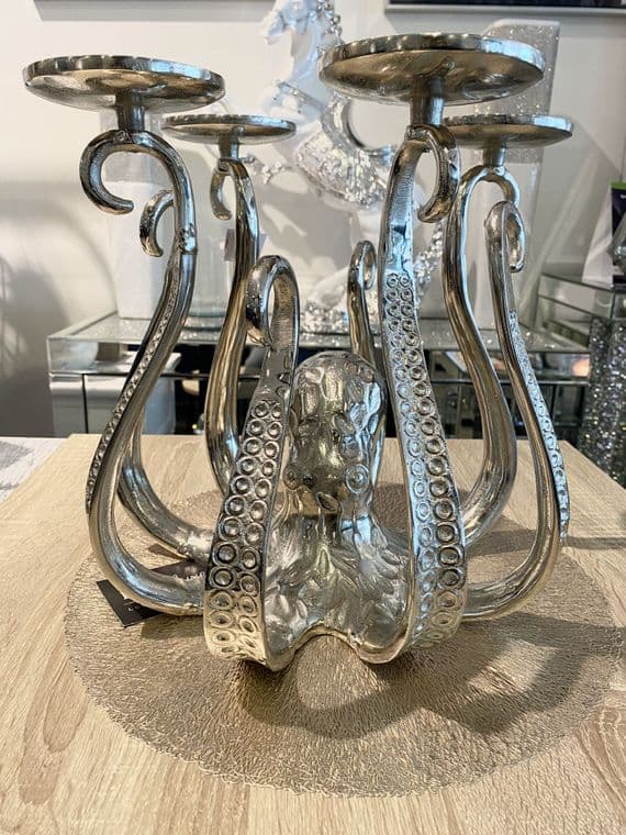 Silver Octopus Candle Holder Decor
