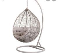 Single Swinging Rattan Egg Chair with Cushions In Grey