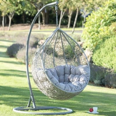 Single Swinging Rattan Egg Chair with Cushions In Grey