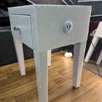 Smart White Glass LED Bedside Table - Wireless Charging & Speaker