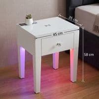 Smart White Glass LED Bedside Table - Wireless Charging & Speaker