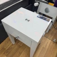 Smart White Glass LED Bedside Table - Wireless Charging & Speaker
