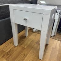 Smart White Glass LED Bedside Table - Wireless Charging & Speaker