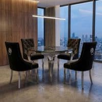 Sofia 1.1m Round Black silver Dining Table & 4 Black Lion Back Chairs